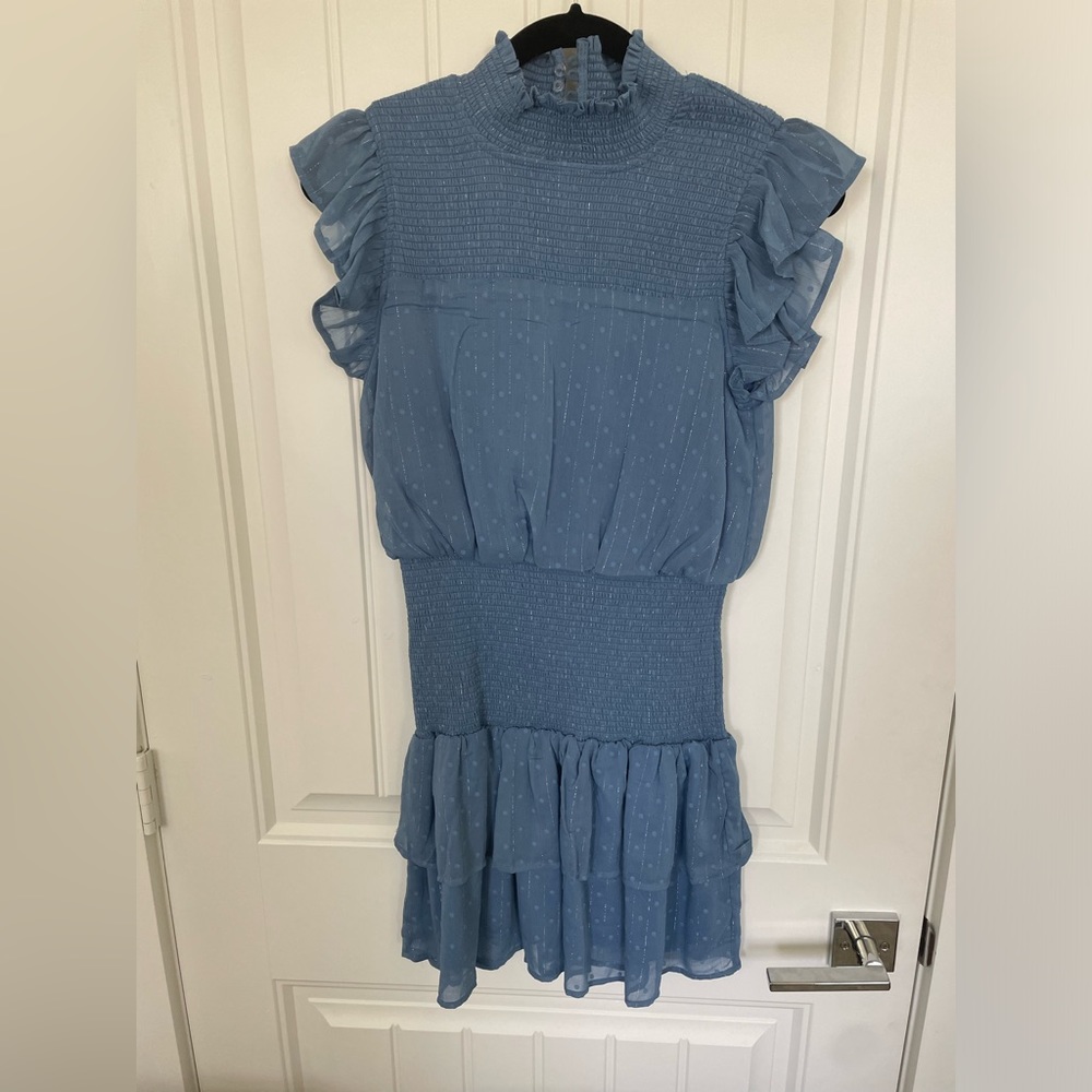 Aqua Ruched Tiered Flutter Dress